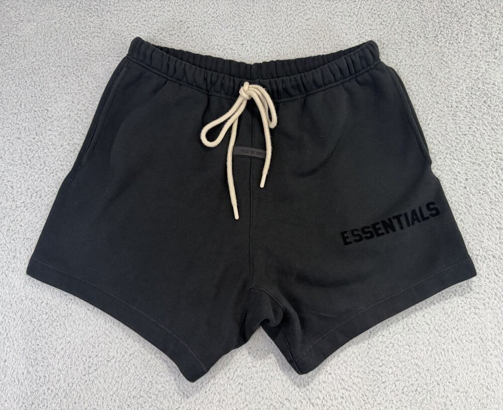 Essentials Fear Of God Heavyweight Black Sweat Shorts-Size Medium